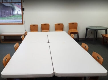tables and chairs in the Clark Fork Library meeting room