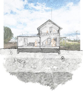 Drawing of a section of the Elsasser Homestead